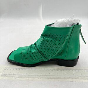 Green Women's Open Toe Slouchy Low Block Heel Ankle Boots